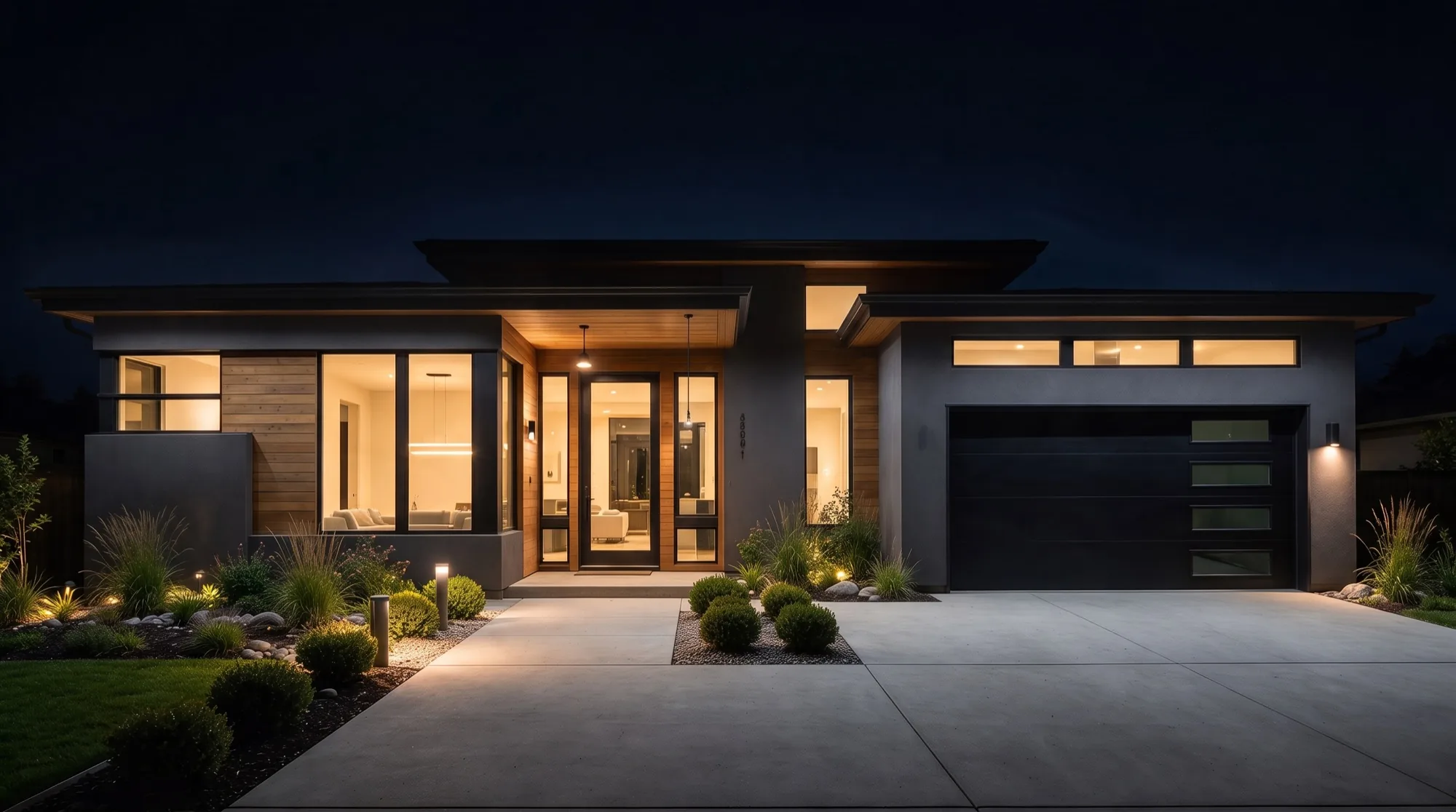 The home with its roofline lights switched off